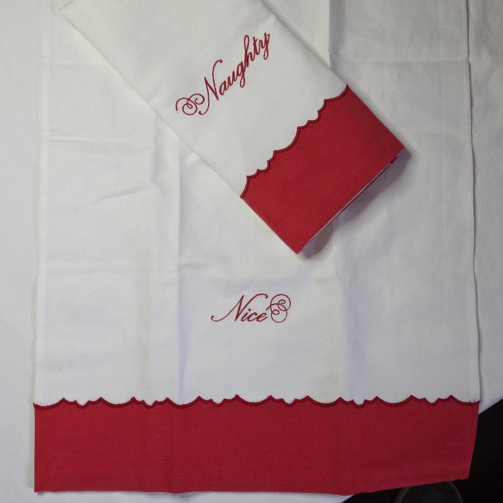 Martha Stewart Collection Christmas Naughty Nice Embroidered Hand Towels Set - Picture 6 of 10